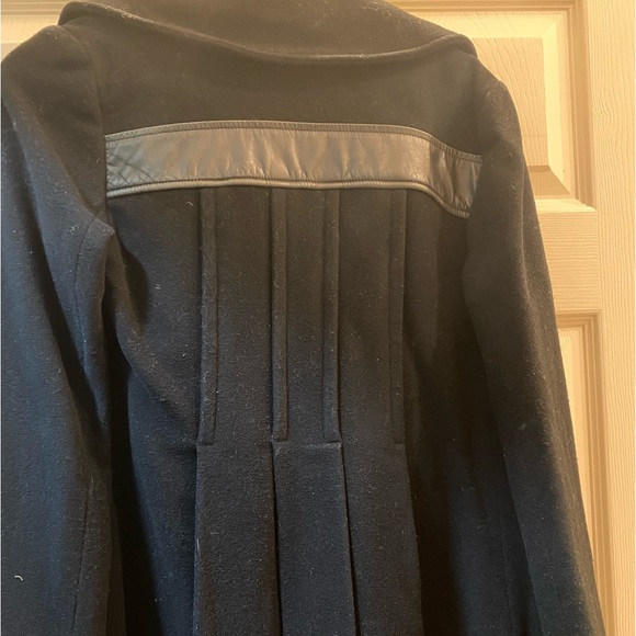 Mackage Black Cashmere Wool Blend Mid Coat High Double Breasted pleated - Picture 2 of 7